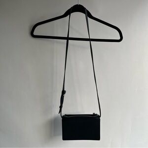 Allsaints Leather Crossbody Bag Purse Black Cards Pockets Zipper Snap Adjustable